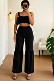 Kadın Yüksek Bel Parça Detay Bol Paça Pantolon