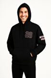 Üç İplik Kapüşonlu Ön Ve Arka Baskılı SweatShirt Hoodie - Siyah