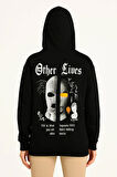 Üç İplik Kapşonlu ön Ve Arka Baskılı SweatShirt Hoodie- Siyah