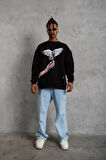 Erkek Güvercin Baskılı Sweatshirt - Siyah