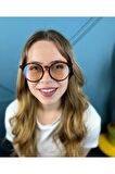 Yuvarlak Ekran Ve Okuma Gözlüğü Optik Çerçeve Kahverengi Mavi Işık Korumalı Kadın Erkek Unisex
