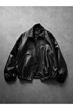 Vintage Bomber Oversize Deri Ceket
