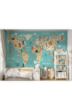 Oxyteez   Çocuk ve Bebek Odası Poster Duvar Kağıdı Hayvanlar Alemi Eğitici Dünya Haritası-1013 1013