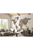 Oxyteez   Türkçe Dünya Haritası Dekoratif Duvar Kağıdı Son Derece Detaylı-1634 1634