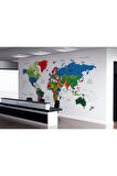 Oxyteez   Türkçe Dünya Haritası Dekoratif Duvar Kağıdı Son Derece Detaylı-1635 1635