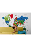 Oxyteez   Türkçe Dünya Haritası Dekoratif Duvar Kağıdı Son Derece Detaylı-1635 1635
