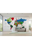 Oxyteez   Türkçe Dünya Haritası Dekoratif Duvar Kağıdı Son Derece Detaylı-1635 1635