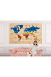 Oxyteez   Ahşap Görünümlü Detaylı İngilizce Dünya Haritası Duvar Kağıdı-1784 1784