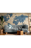 Oxyteez   İngilizce Dünya Haritası Duvar Kağıdı Ahşap Görünümlü Detaylı -1843 1843