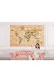 Oxyteez   İngilizce Dünya Haritası Duvar Kağıdı Ahşap Görünümlü Detaylı -1877 1877