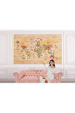 Oxyteez   Ahşap Görünümlü Türkçe Dünya Haritası Dekoratif Duvar Kağıdı-2088 2088