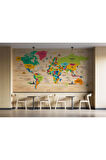 Oxyteez   Ahşap Görünümlü Dünya Haritası Dekoratif Duvar Kağıdı 2098 2098