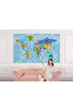 Oxyteez   Türkçe Dünya Haritası Ülke Başkentli Ve Okyanuslu Dekoratif Duvar Kağıdı-2260 2260