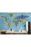 Oxyteez   Türkçe Dünya Haritası Ülke Başkentli Ve Okyanuslu Dekoratif Duvar Kağıdı-2260 2260