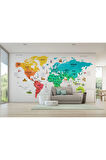 Oxyteez   Dünya Haritası Renkli Duvar Kağıdı Ülke ve Başkentli İngilizce Dünya Haritası -2337 2337