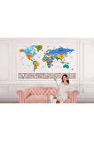 Oxyteez   Bayraklı Dünya Haritası Renkli Duvar Kağıdı İngilizce Ülke ve Başkentli -2413 2413