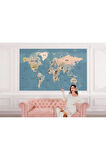 Oxyteez   ürkçe Dünya Haritası Ayrıntılı Eğitici-öğretici Okyanuslu Dekoratif Duvar Kağıdı-2522 2522