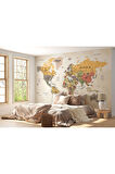 Oxyteez   Dünya Haritası Duvar Kağıdı Pastel Tonlar İngilizce Eğitici Dünya Haritası-2525 2525