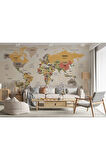 Oxyteez   Türkçe Dünya Haritası Duvar Kağıdı Ülke Başkentli ve Okyanus Detaylı Tablo-2744 2744