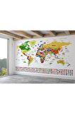 Oxyteez   Türkçe Dünya Haritası Ayrıntılı Eğitici Sembollü Bayraklı Dekoratif Duvar Kağıdı-2840 2840
