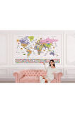 Oxyteez   ürkçe Dünya Haritası Ayrıntılı Eğitici Sembollü Bayraklı Dekoratif Duvar Kağıdı 2846 2846