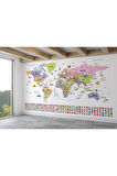 Oxyteez   ürkçe Dünya Haritası Ayrıntılı Eğitici Sembollü Bayraklı Dekoratif Duvar Kağıdı 2846 2846