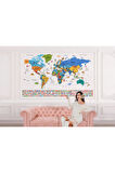 Oxyteez   Türkçe Dünya Haritası Ayrıntılı Eğitici Sembollü Bayraklı Dekoratif Duvar Kağıdı-2886 2886