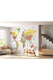 Oxyteez   Dünya Haritası Renkli Duvar Kağıdı Detaylı İngilizce Dünya Haritası -3209 3209
