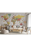Oxyteez   Dünya Haritası Renkli Duvar Kağıdı Detaylı İngilizce Dünya Haritası -3209 3209