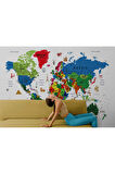 Oxyteez   Dünya Haritası Renkli Duvar Kağıdı Detaylı İngilizce Dünya Haritası -3227 3227