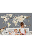 Oxyteez   Çocuk Odası Için Dekoratif Dünya Haritası Duvar Kağıdı-3698 3698