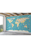 Oxyteez   Dünya Haritası Çocuk Ve Bebek Odası Hayvanlar Alemi Duvar Kağıdı-3776 3776