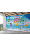Oxyteez   Dünya Haritası Çocuk Ve Bebek Odası Hayvanlar Alemi Duvar Kağıdı-3779 3779