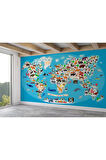 Oxyteez   Dünya Haritası Çocuk Ve Bebek Odası Hayvanlar Alemi Duvar Kağıdı-3787 3787