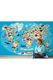 Oxyteez   Dünya Haritası Çocuk Ve Bebek Odası Hayvanlar Alemi Duvar Kağıdı-3787 3787
