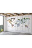 Oxyteez   Dünya Haritası Çocuk Ve Bebek Odası Hayvanlar Alemi Duvar Kağıdı-3825 3825