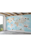Oxyteez   Dünya Haritası Çocuk Ve Bebek Odası Hayvanlar Alemi Duvar Kağıdı-3828 3828