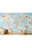 Oxyteez   Dünya Haritası Çocuk Ve Bebek Odası Hayvanlar Alemi Duvar Kağıdı-3828 3828