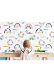 Oxyteez   Çocuk Odası Suluboya Gökkuşağı Yağmur ve Bulutları İskandinav Stili Duvar Kağıdı-5527 5527