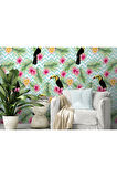 Oxyteez   Tropikal Papağanlar Çiçekli Ağaç Yaprakları Duvar Kağıdı-5570 5570