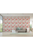 Oxyteez   Pembe Çiçek ve Yaprak Desenli Duvar Kağıdı-5588 5588