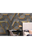 Oxyteez   3D Görünümlü Altın Detaylı Geometrik Desen Duvar Kağıdı-5608 5608