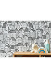 Oxyteez   Siyah Beyaz Şehir Manzarası Desenli Duvar Kağıdı-5702 5702