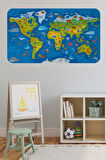 Eğitici Dünya Haritası Dünya Atlası Çocuk ve Bebek Odası Duvar Sticker-85x130-3774