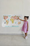 Eğitici Dünya Haritası Dünya Atlası Çocuk ve Bebek Kız Çocuğu Odası Duvar Sticker-60x105-3777