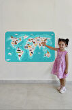 Eğitici Dünya Haritası Dünya Atlası Çocuk ve Bebek Odası Duvar Sticker-85x130-3785