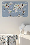 Eğitici Dünya Haritası Dünya Atlası Çocuk ve Bebek Odası Duvar Sticker-60x105-3789