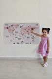 Eğitici Dünya Haritası Dünya Atlası Çocuk ve Bebek Odası Duvar Sticker-60x105-3798