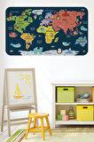 Eğitici Dünya Haritası Dünya Atlası Çocuk ve Bebek Odası Duvar Sticker-85x130-3810