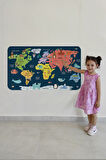 Eğitici Dünya Haritası Dünya Atlası Çocuk ve Bebek Odası Duvar Sticker-85x130-3810